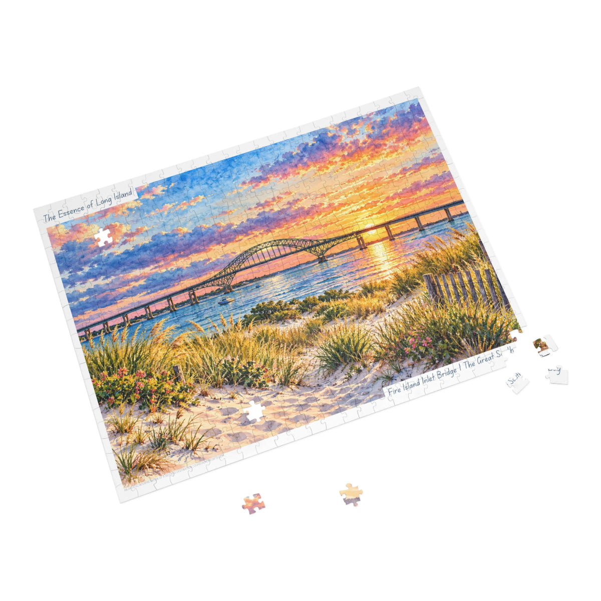 Fire Island Inlet Bridge at Sunset a Coastal Watercolor Jigsaw Puzzle – Long Island, New York