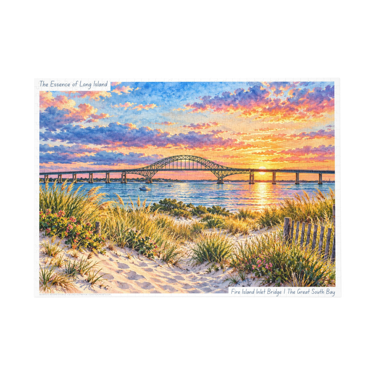 Fire Island Inlet Bridge at Sunset a Coastal Watercolor Jigsaw Puzzle – Long Island, New York