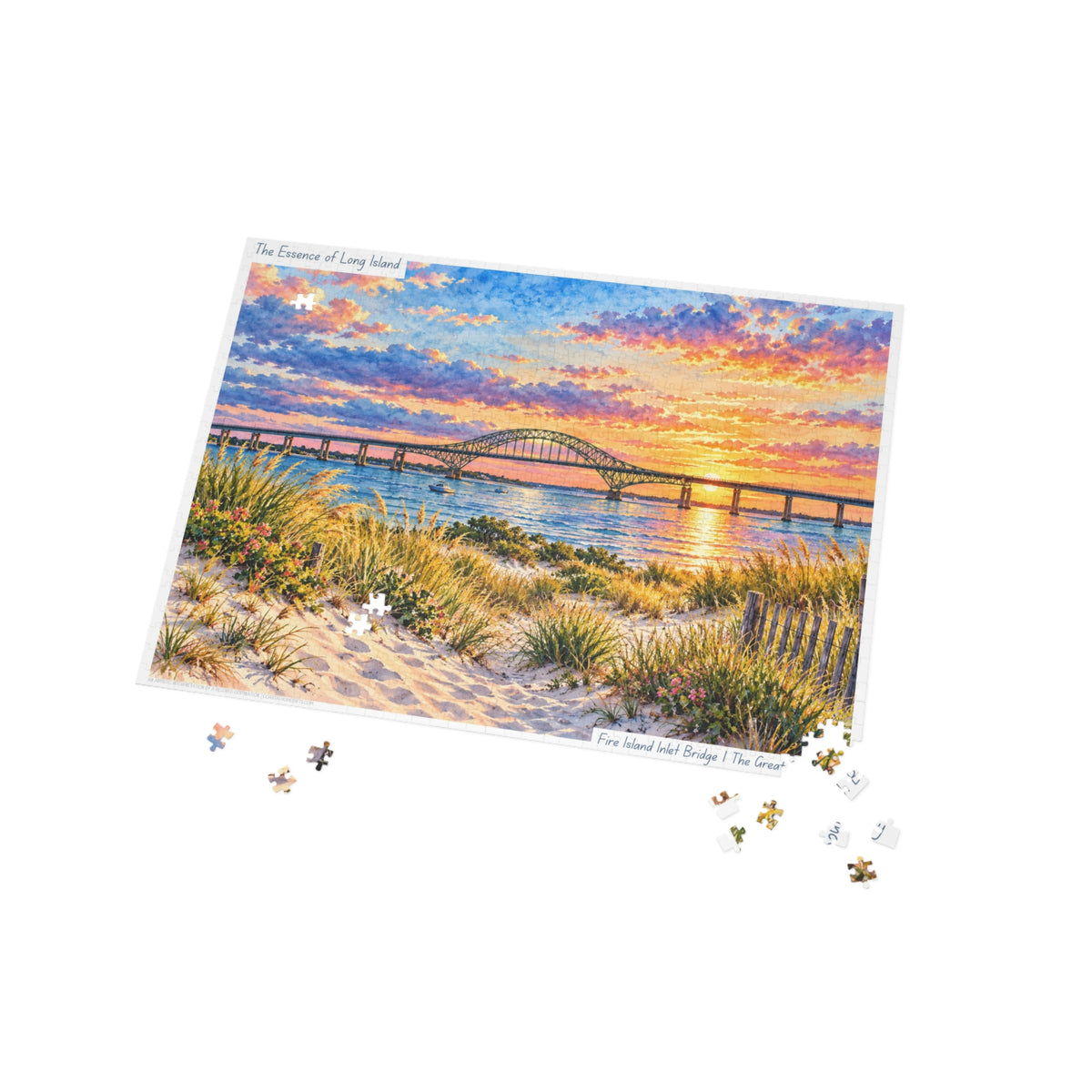 Fire Island Inlet Bridge at Sunset a Coastal Watercolor Jigsaw Puzzle – Long Island, New York