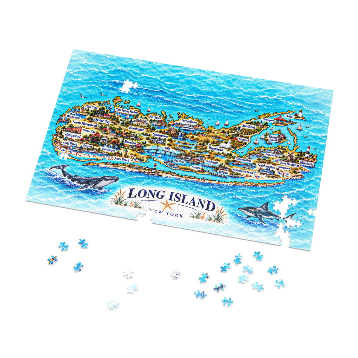 Long Island New York Map Jigsaw Puzzle with Tin