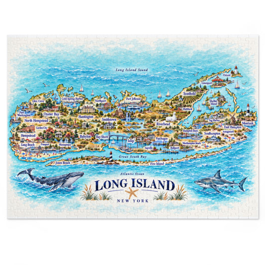 Long Island NY Map Jigsaw Puzzle with Tin