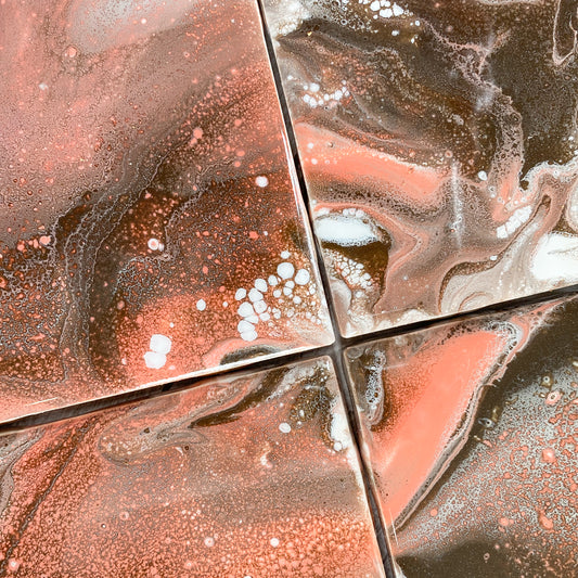 Espresso and Coral Swirls I - Table Coaster Set image 1