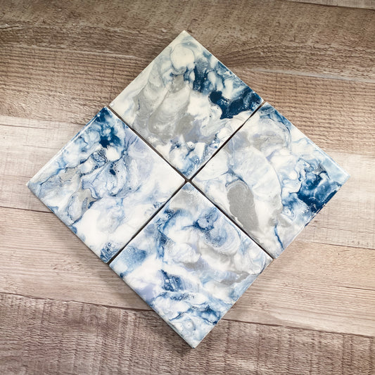 Silver and Navy Swirls - Table Coaster Set image 1