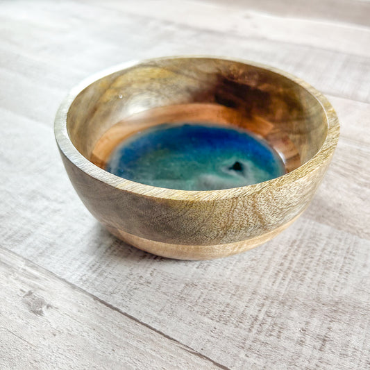 Ocean Trinket Dish - Resin and Mango Wood 5" image 1