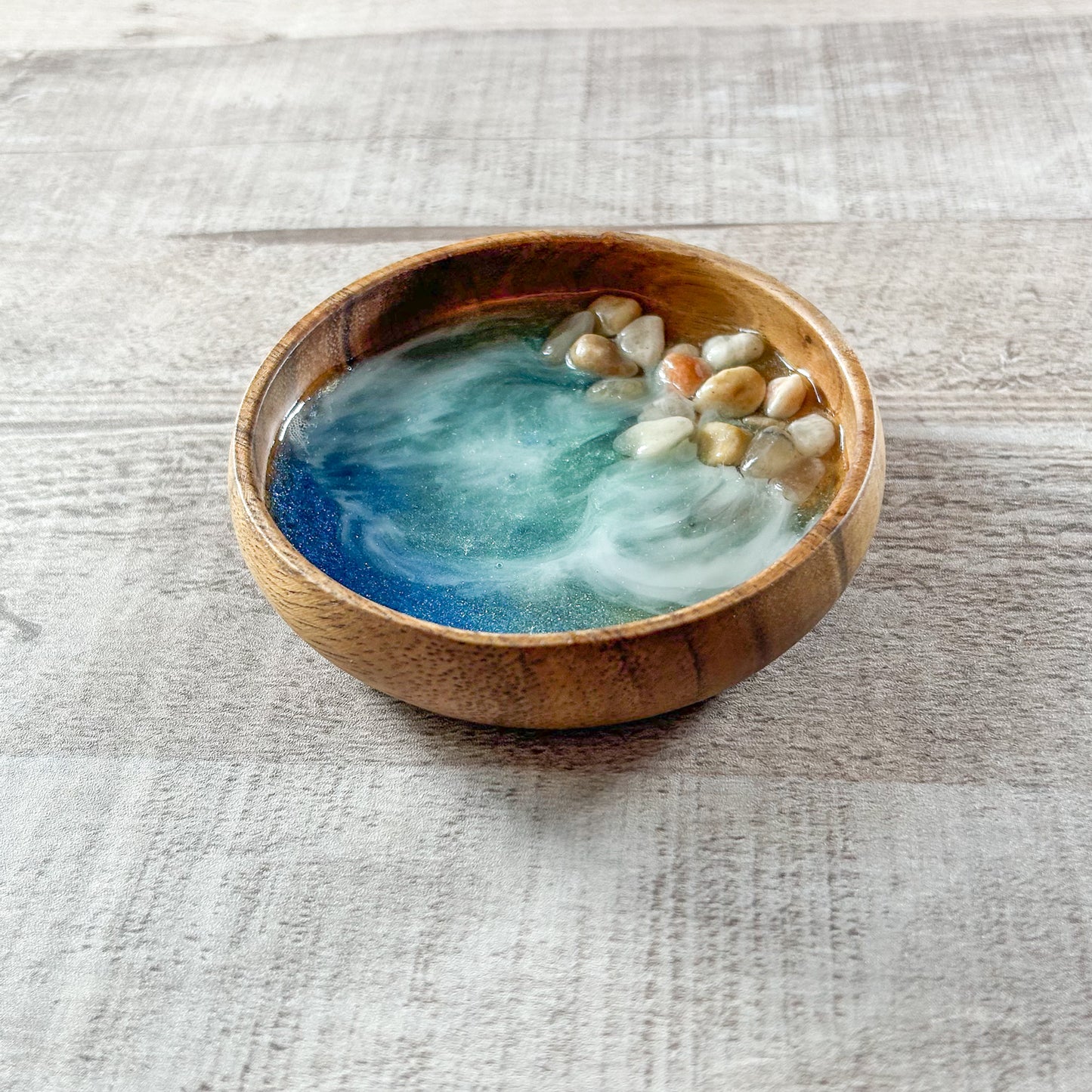 Ocean Trinket Dish - Resin and Acacia Wood 4" image 2