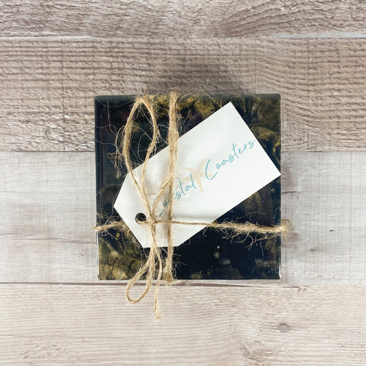 Black & Gold Swirl Handmade Coaster Set image 1