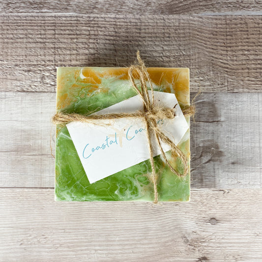 Green & Gold Swirl Handmade Coaster Set image 1