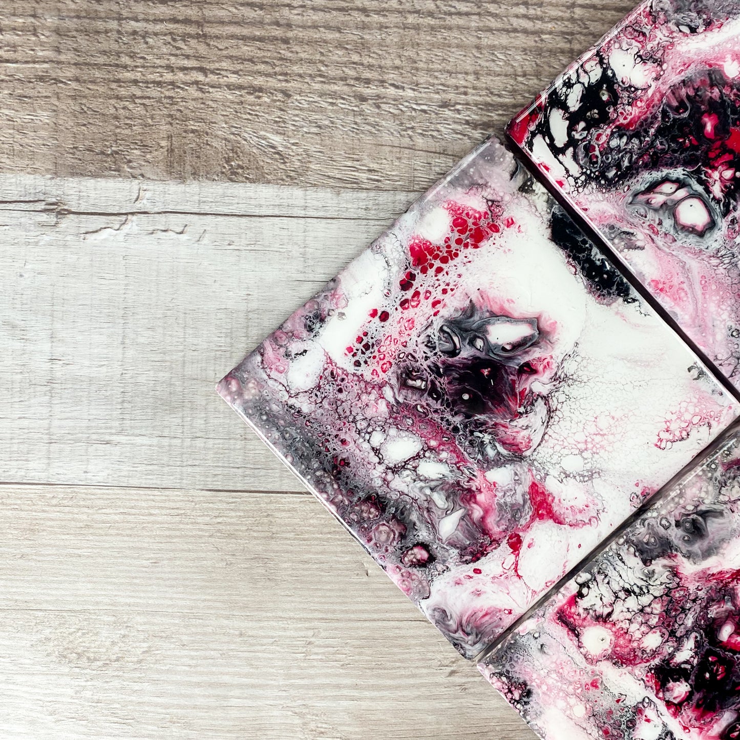 Red, Black, and White Swirl Handmade Coaster Set image 4