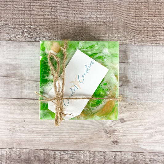 Green & Gold Handmade Coaster Set image 1