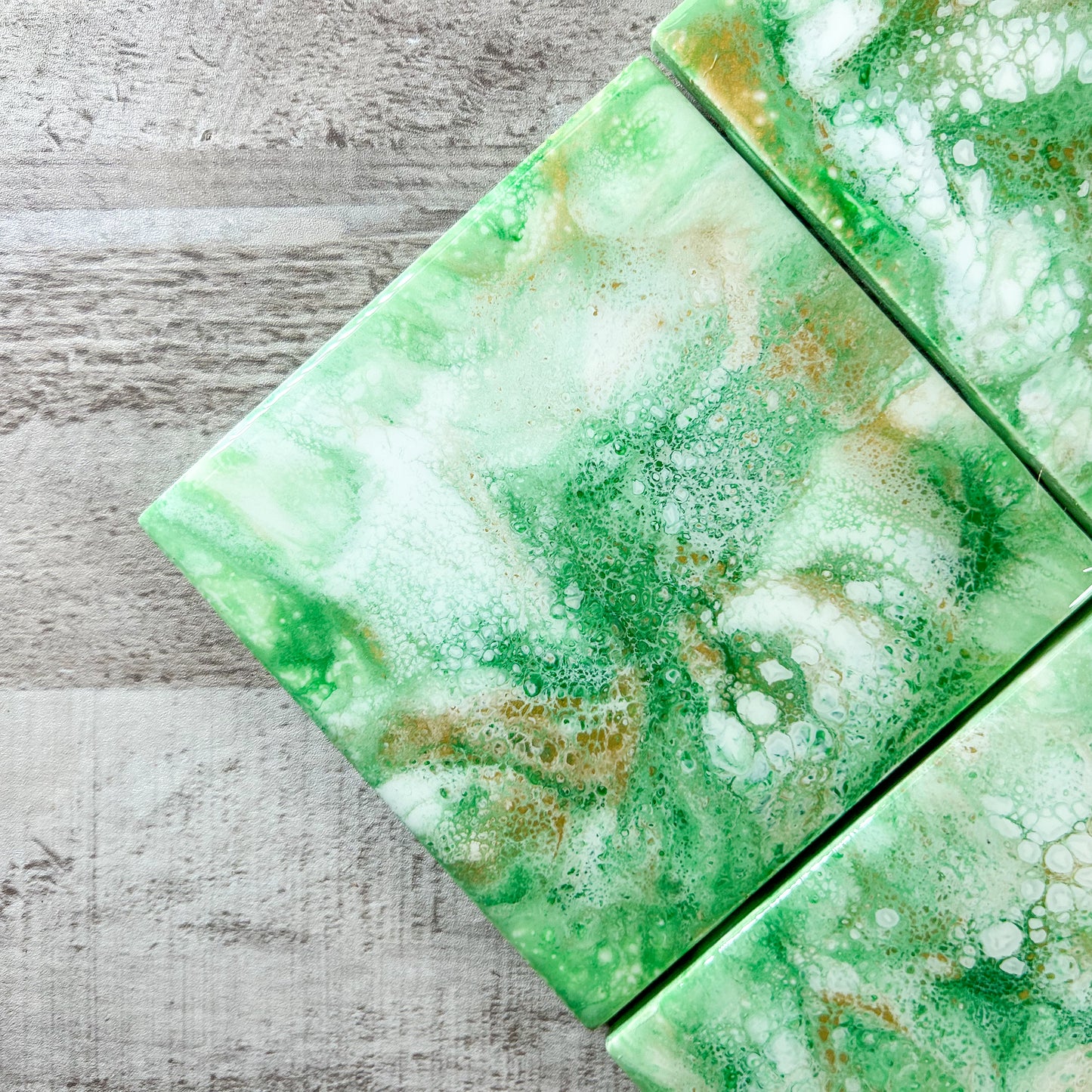 Gold and Green Swirl Handmade Coaster Set image 4
