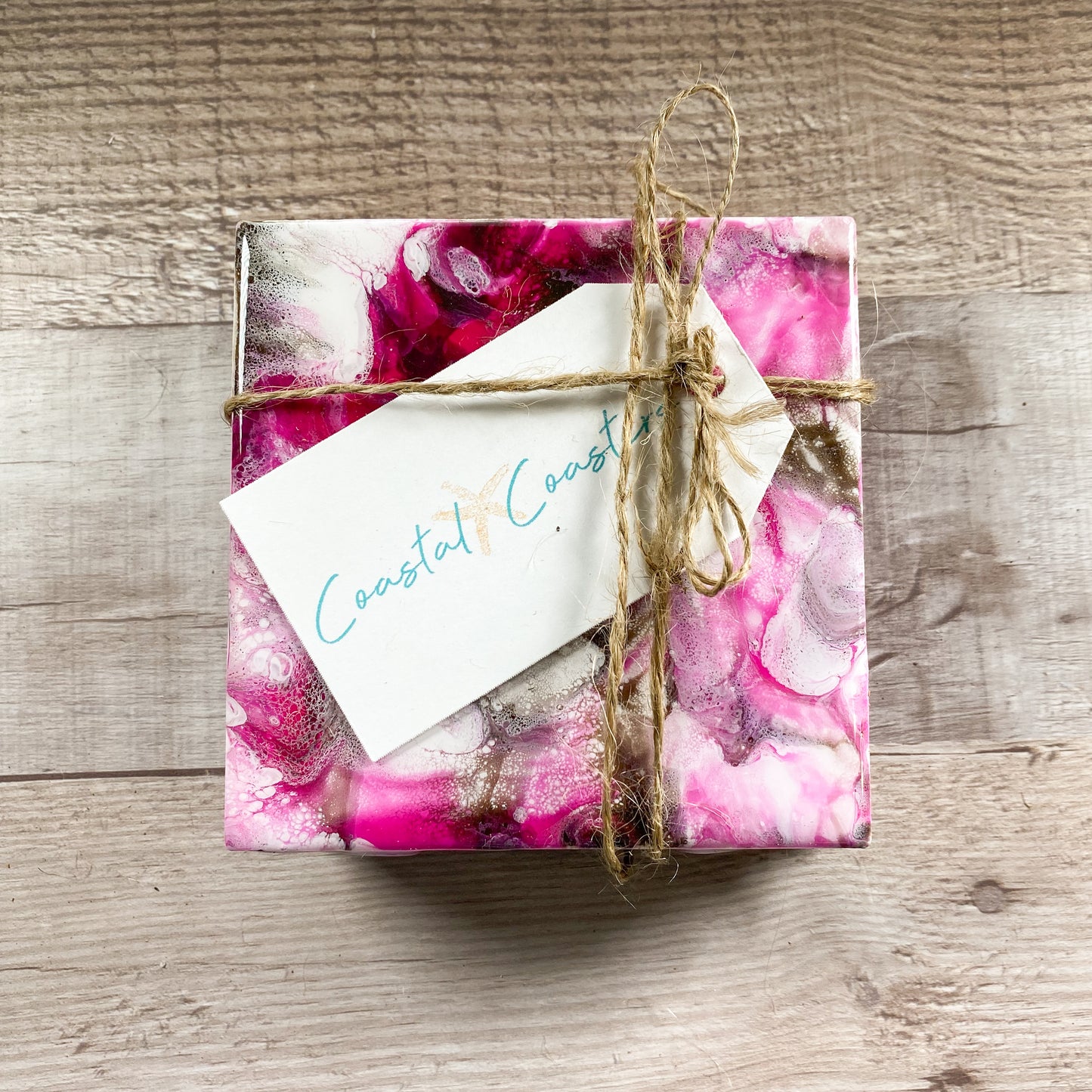 Espresso and Pink Swirls II - Table Coaster Set image 4