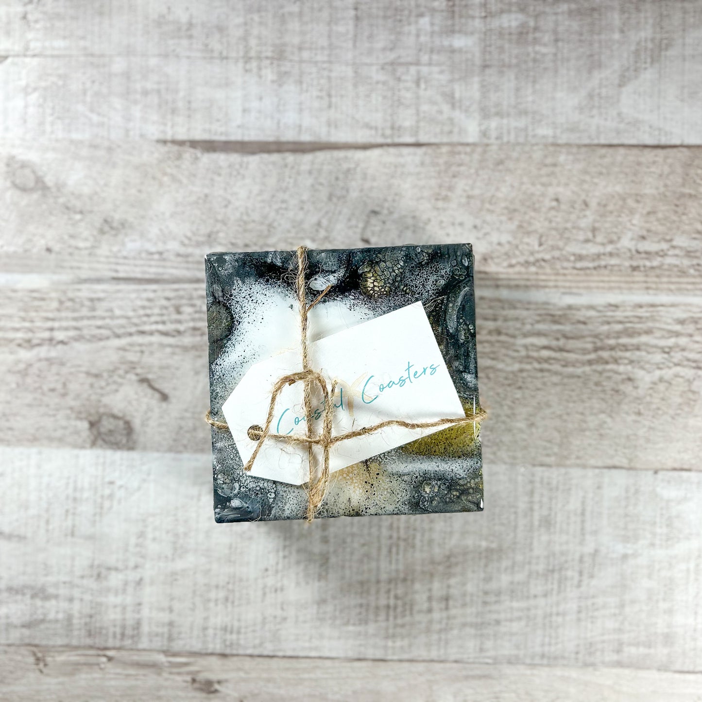 Gold, Back, and White Swirl Handmade Coaster Set image 4