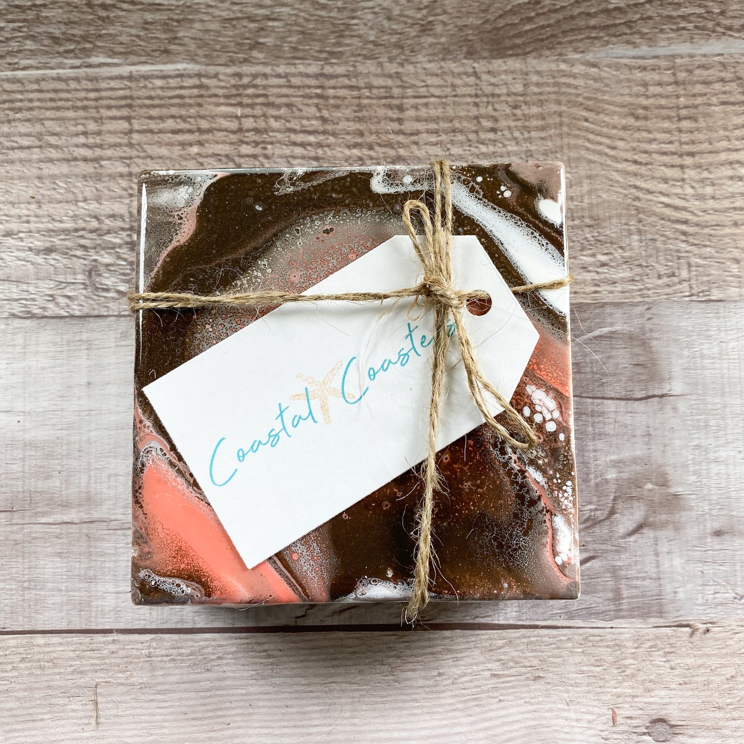 Espresso and Coral Swirls I - Table Coaster Set image 3