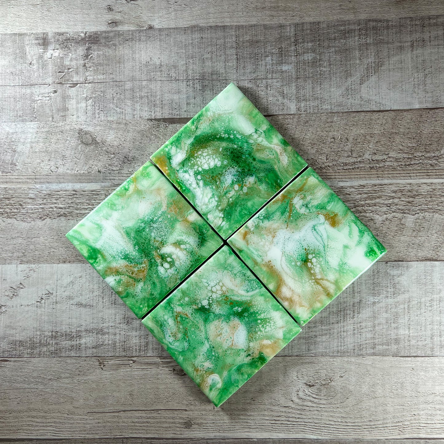 Gold and Green Swirl Handmade Coaster Set image 2