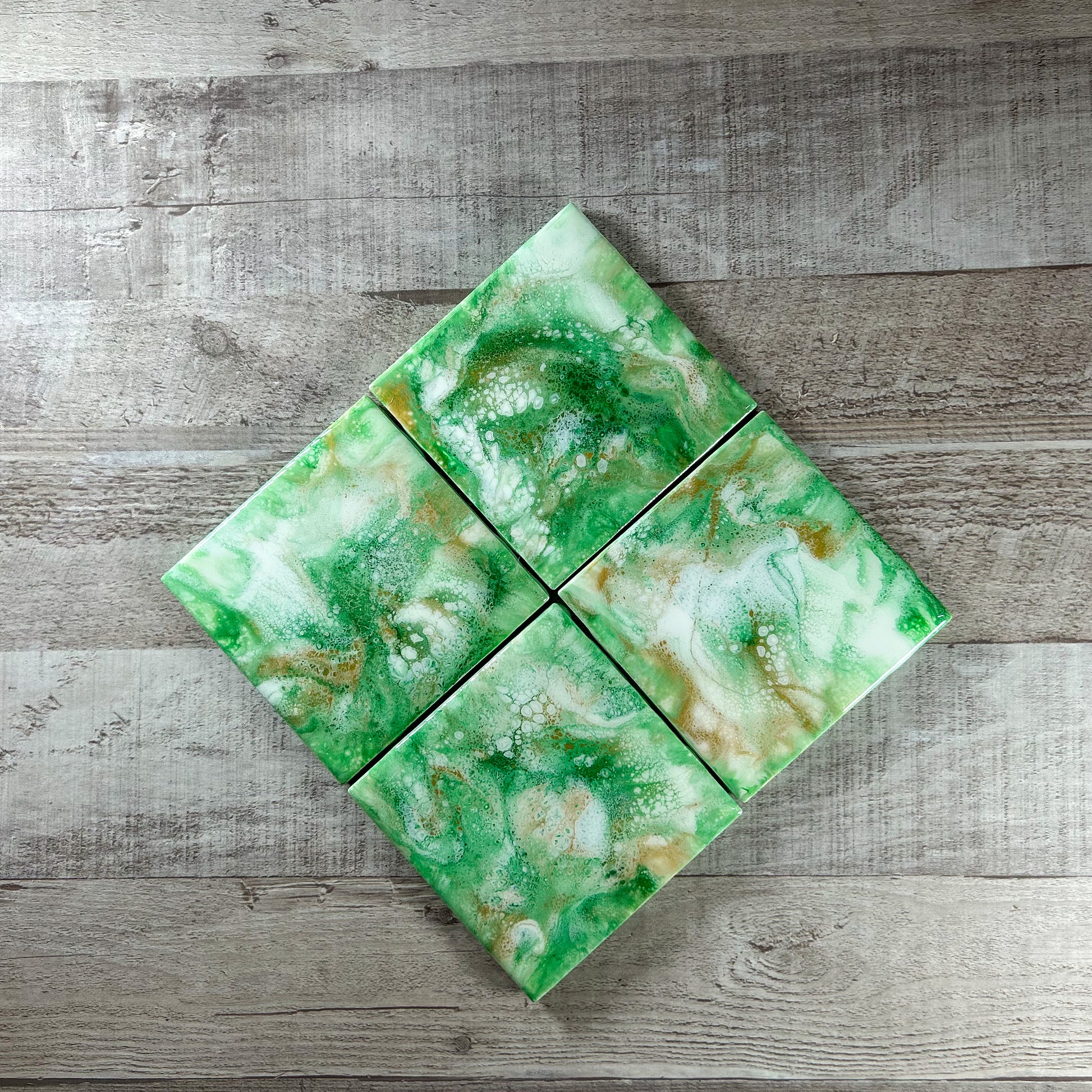 Gold and Green Swirl Handmade Coaster Set image 2