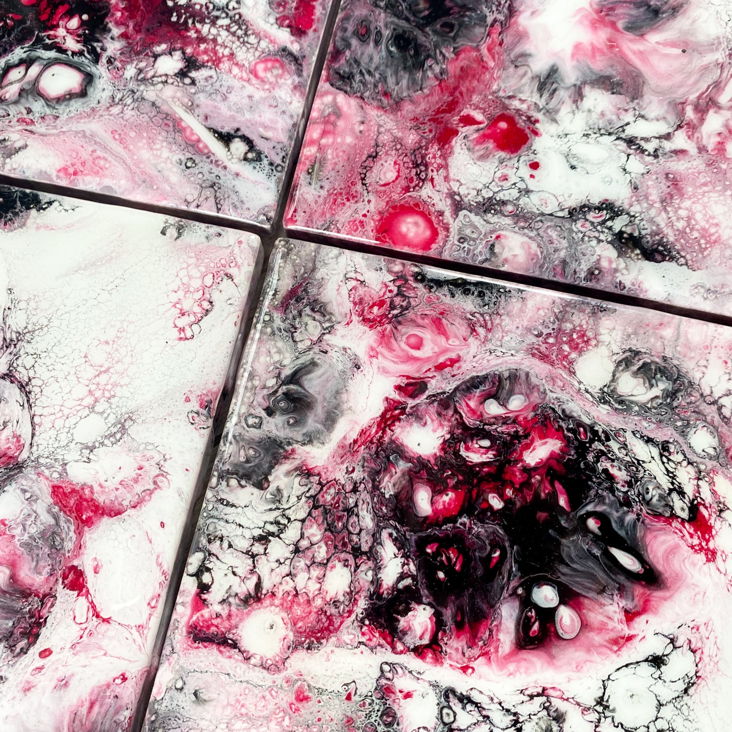 Red, Black, and White Swirl Handmade Coaster Set image 2