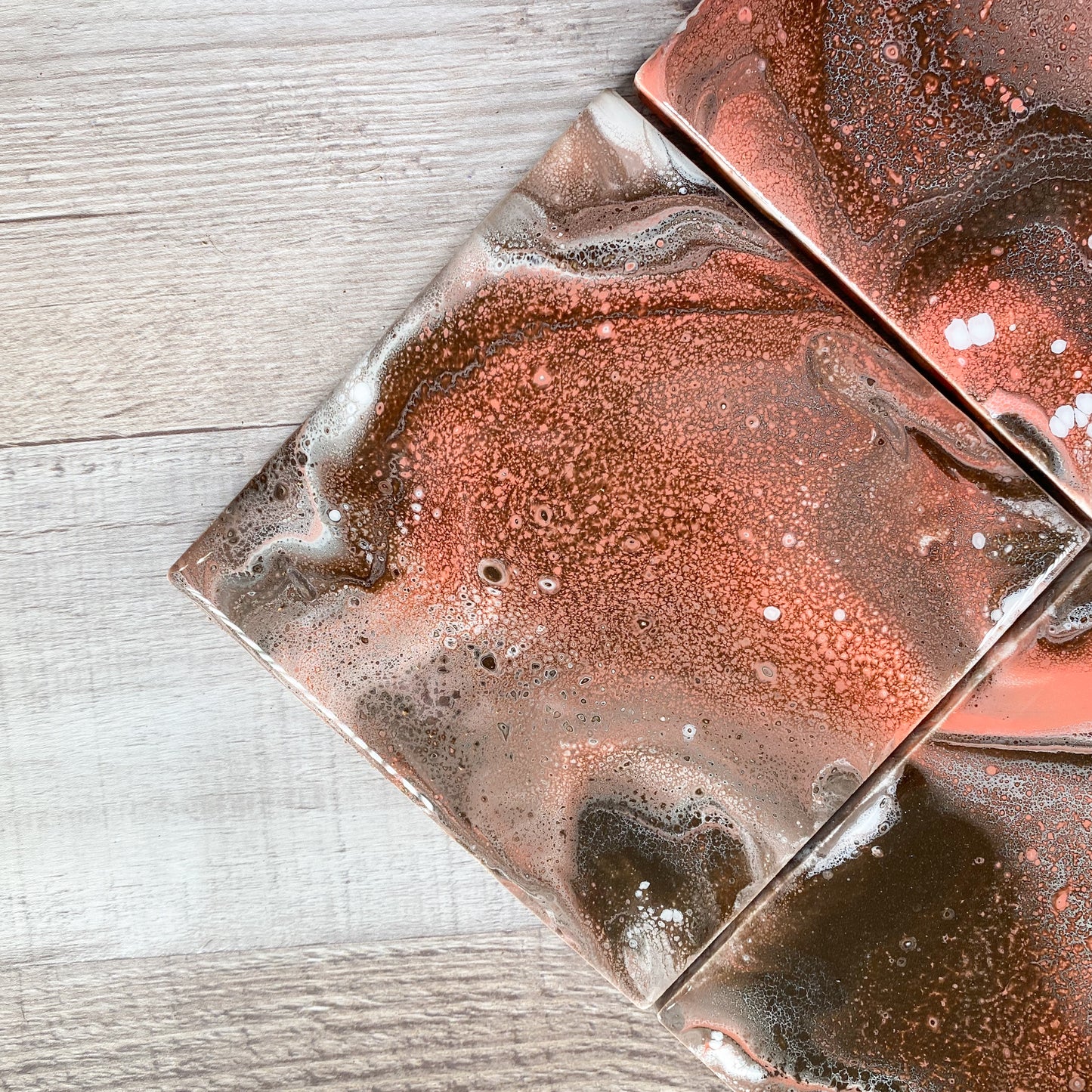 Espresso and Coral Swirls I - Table Coaster Set image 2