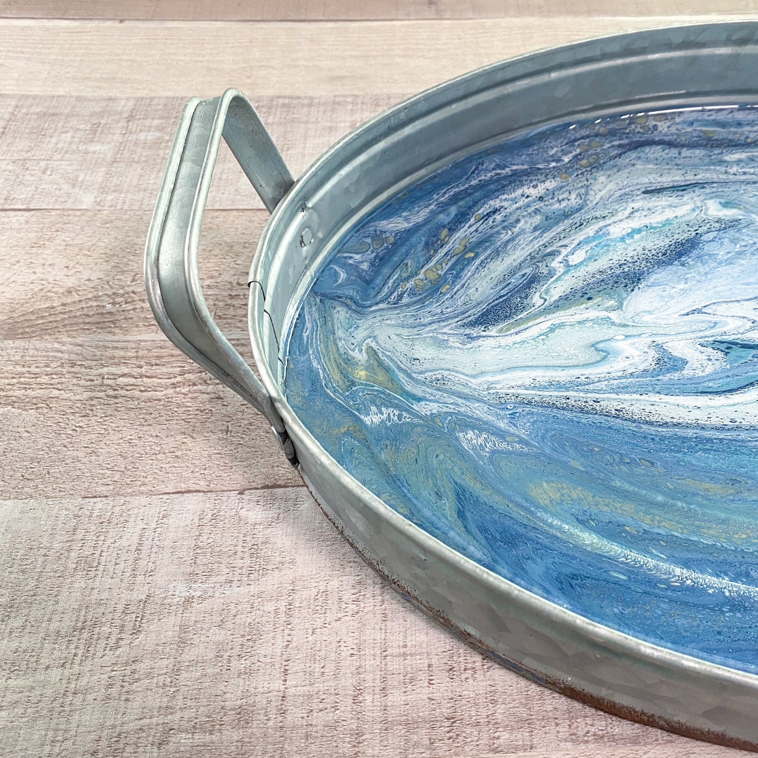 Oval Metal Serving Tray with Blue Swirl Resin image 3