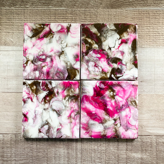 Espresso and Pink Swirls II - Table Coaster Set image 0