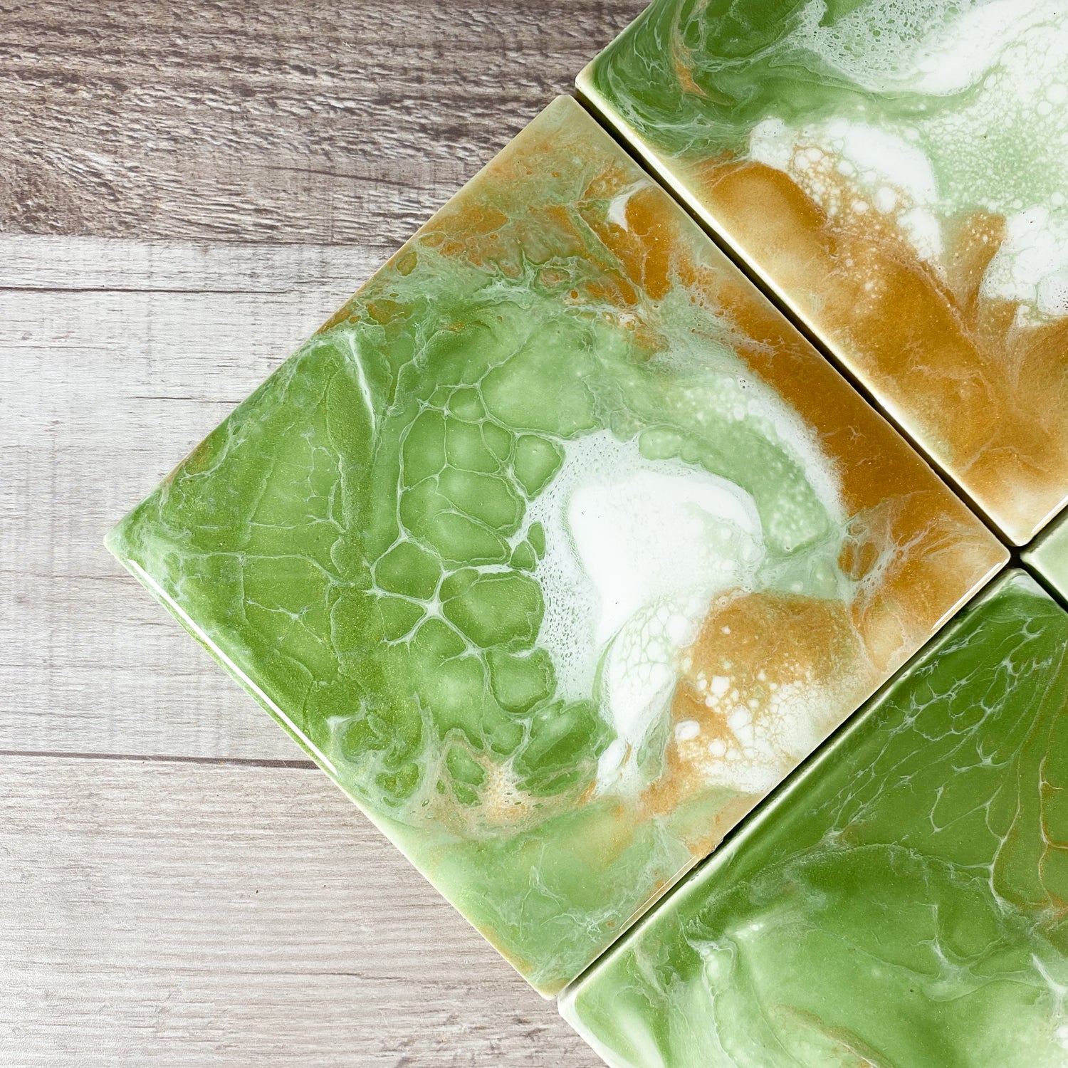 Green & Gold Swirl Handmade Coaster Set image 2