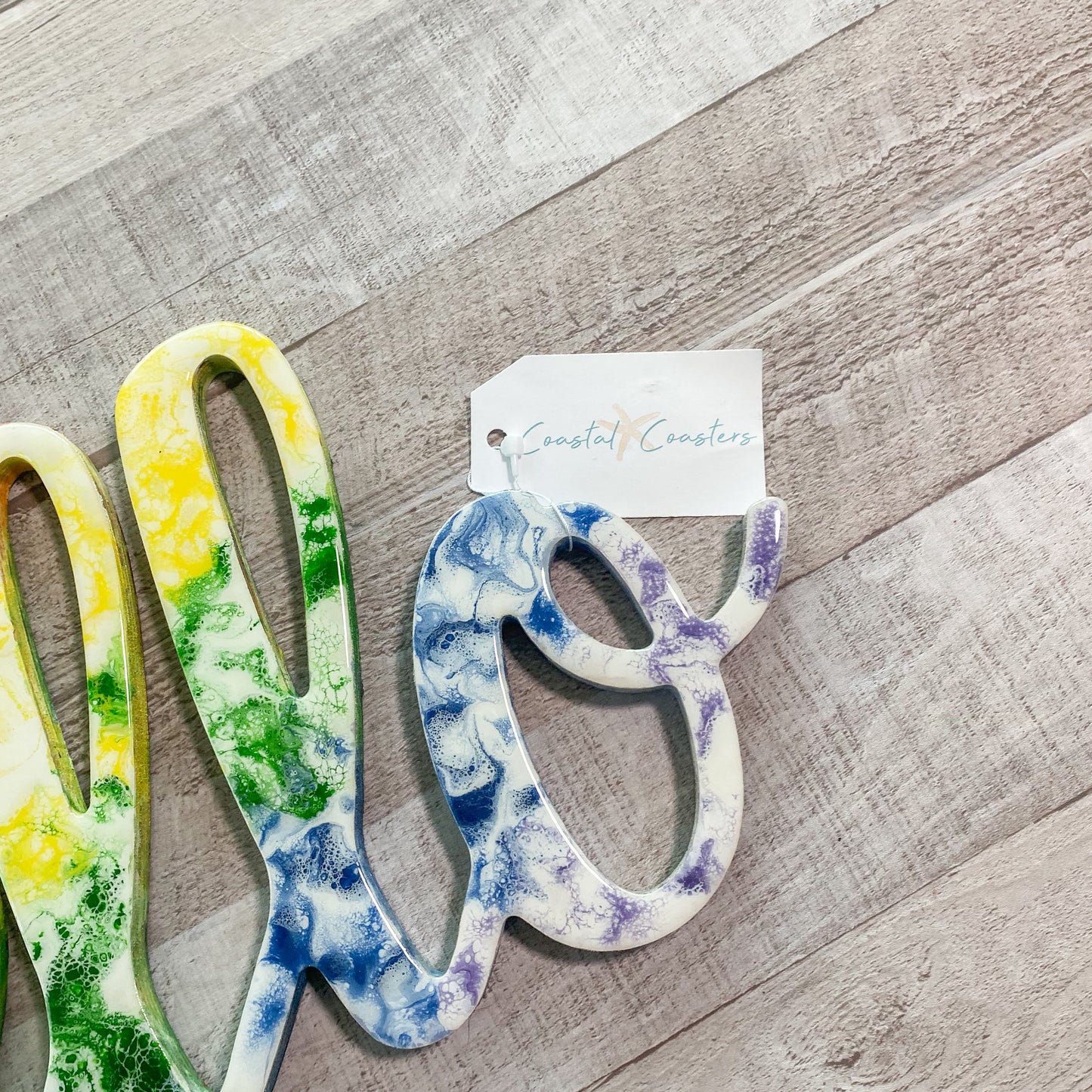 Wood And Resin Letter Art - Hello in Rainbow Coloring image 2