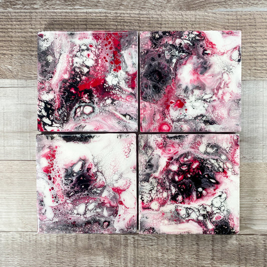 Red, Black, and White Swirl Handmade Coaster Set image 0
