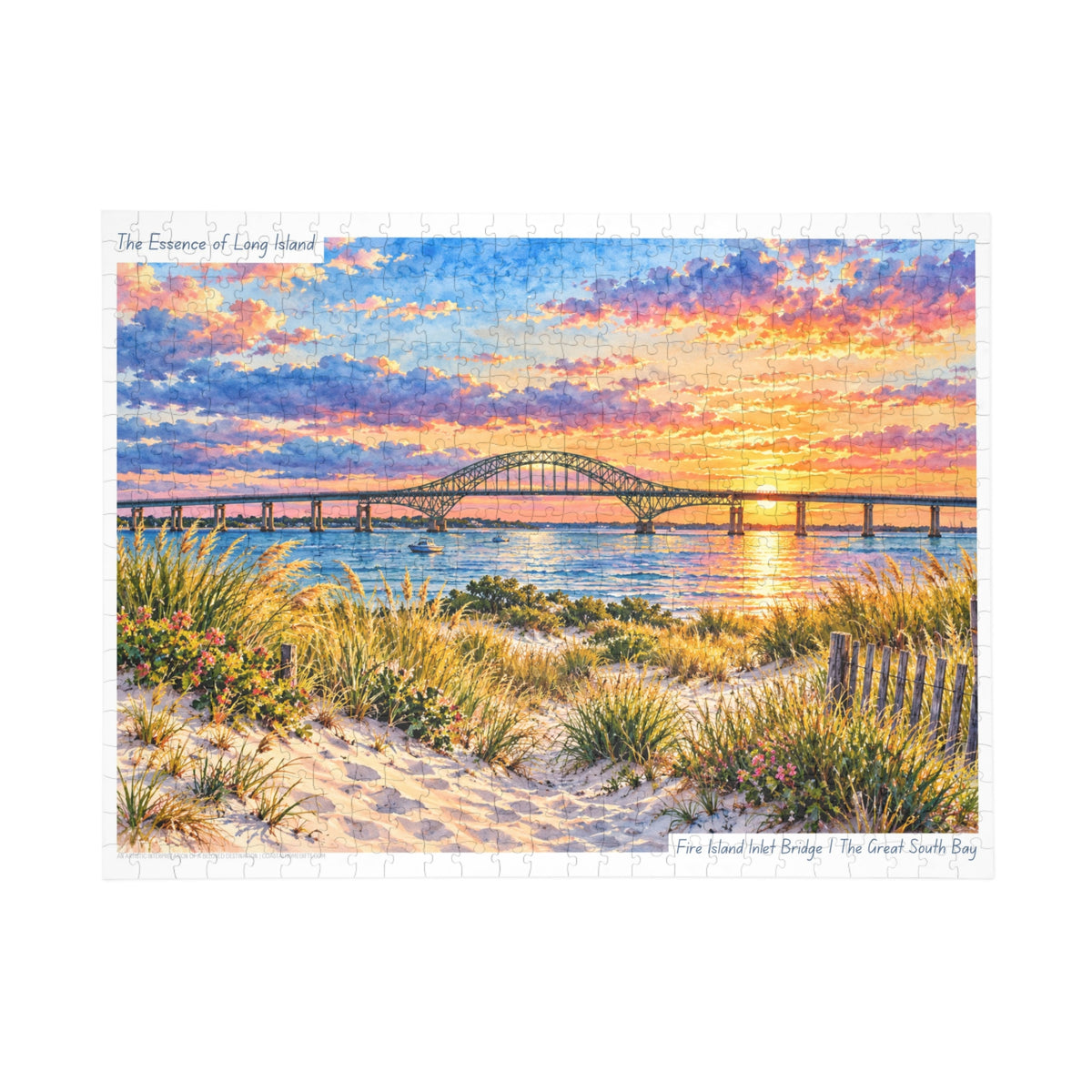 Fire Island Inlet Bridge at Sunset a Coastal Watercolor Jigsaw Puzzle – Long Island, New York