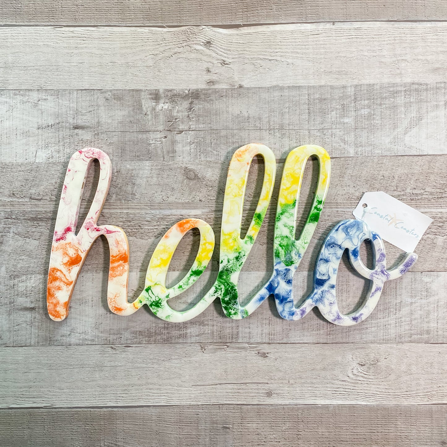 Wood And Resin Letter Art - Hello in Rainbow Coloring image 0