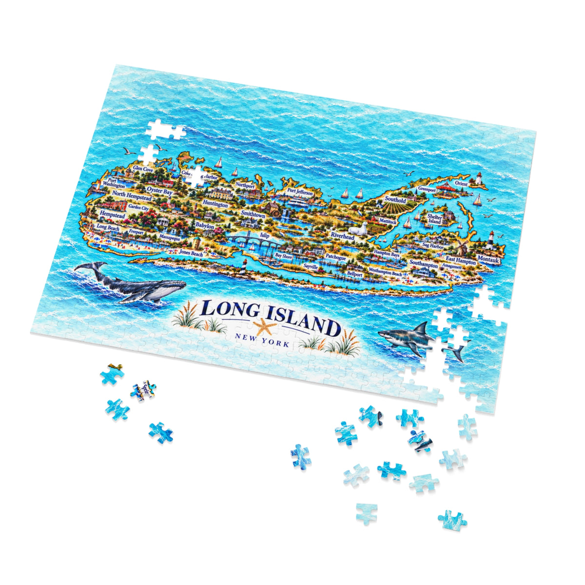 Long Island New York Map Jigsaw Puzzle with Tin