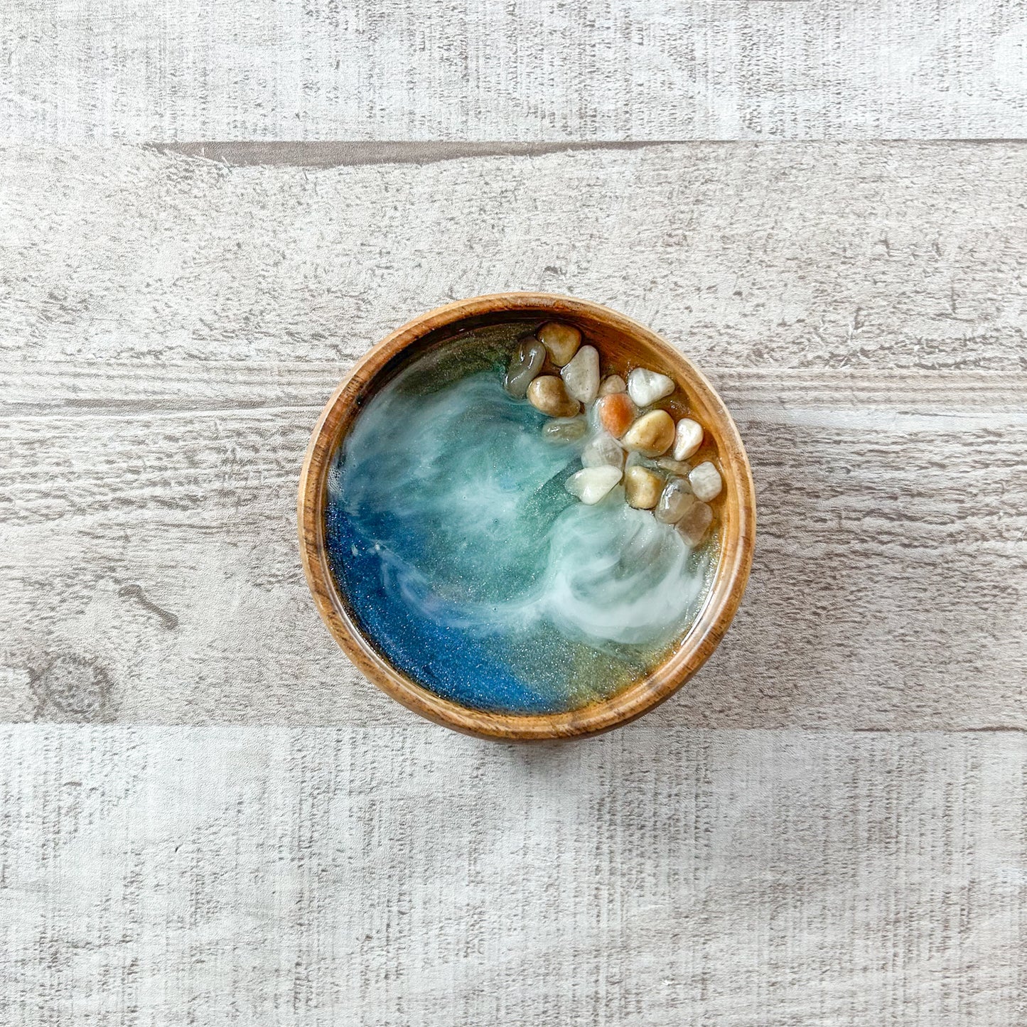 Ocean Trinket Dish - Resin and Acacia Wood 4" image 0
