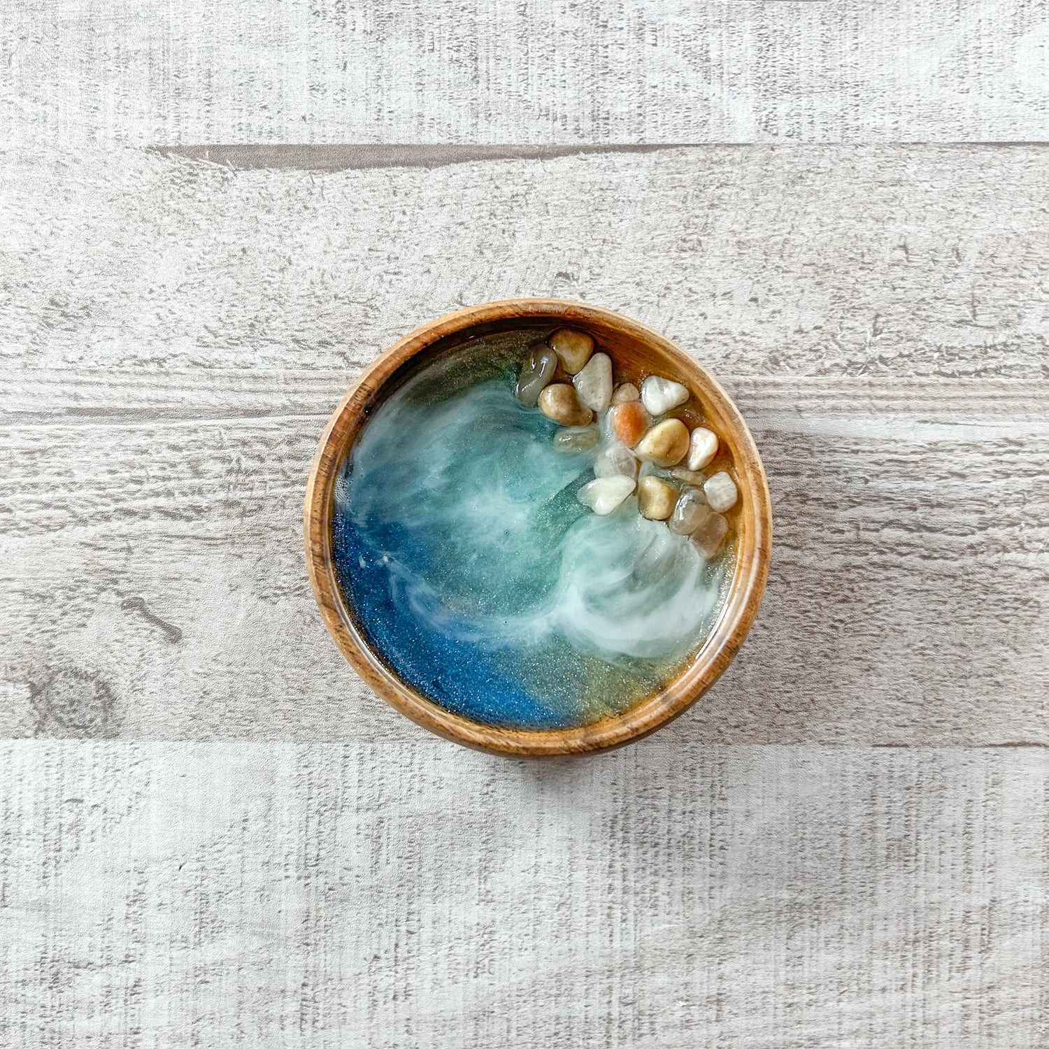 Ocean Trinket Dish - Resin and Acacia Wood 4" image 0