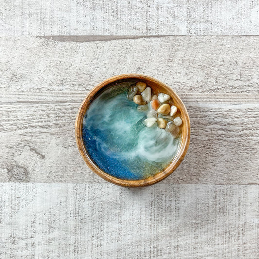 Ocean Trinket Dish - Resin and Acacia Wood 4" image 0
