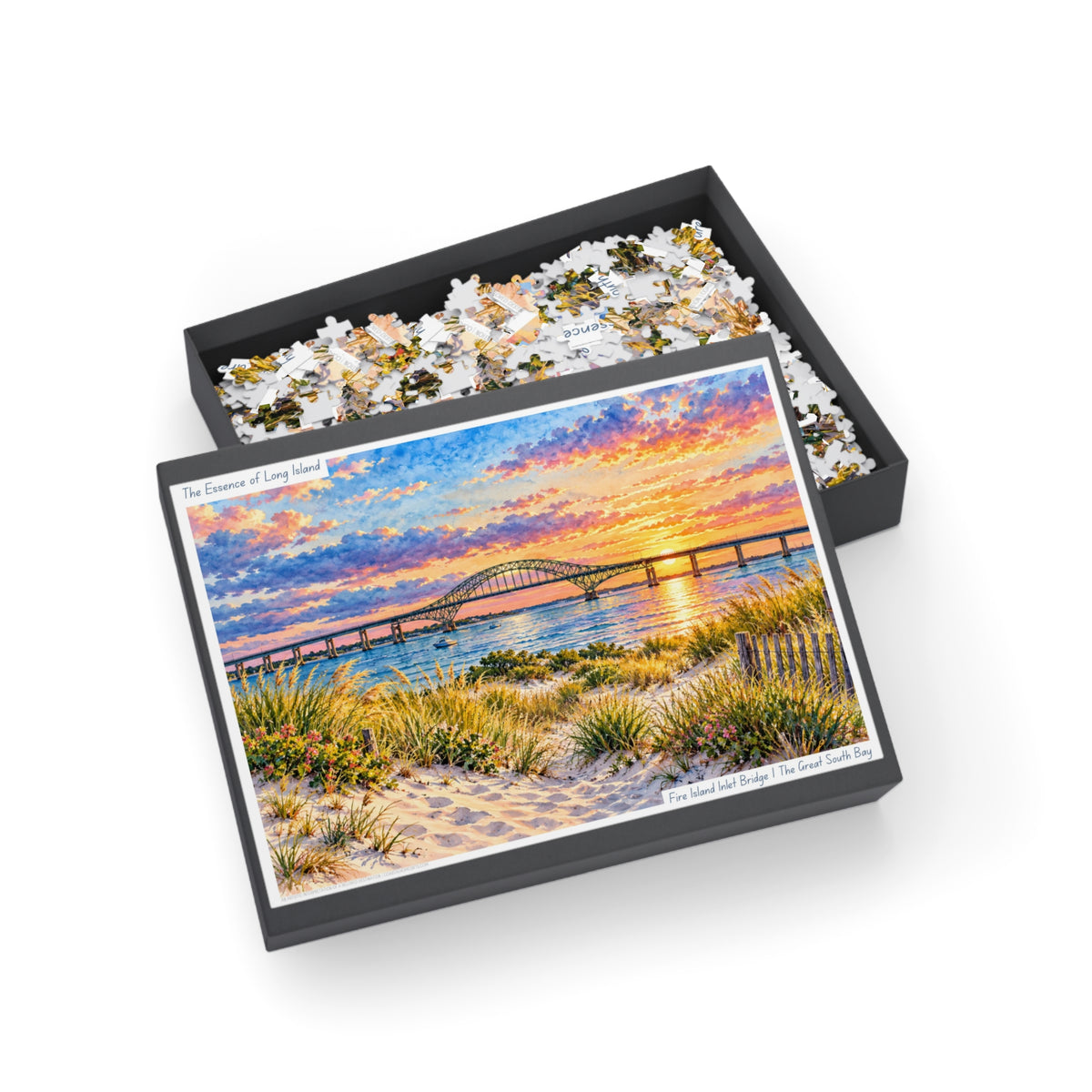 Fire Island Inlet Bridge at Sunset a Coastal Watercolor Jigsaw Puzzle – Long Island, New York
