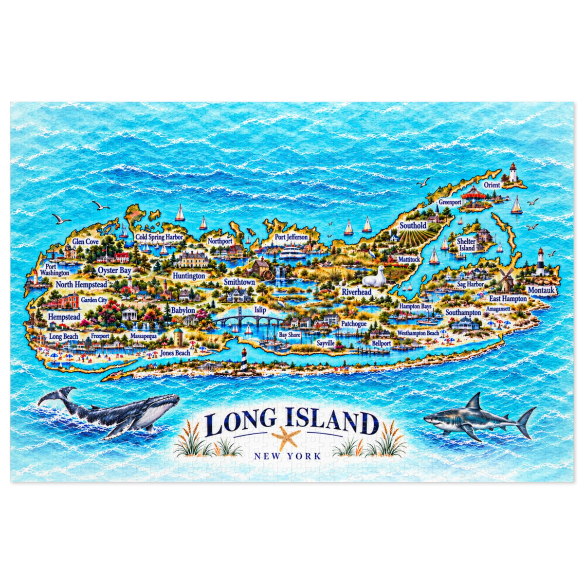 Long Island New York Map Jigsaw Puzzle with Tin