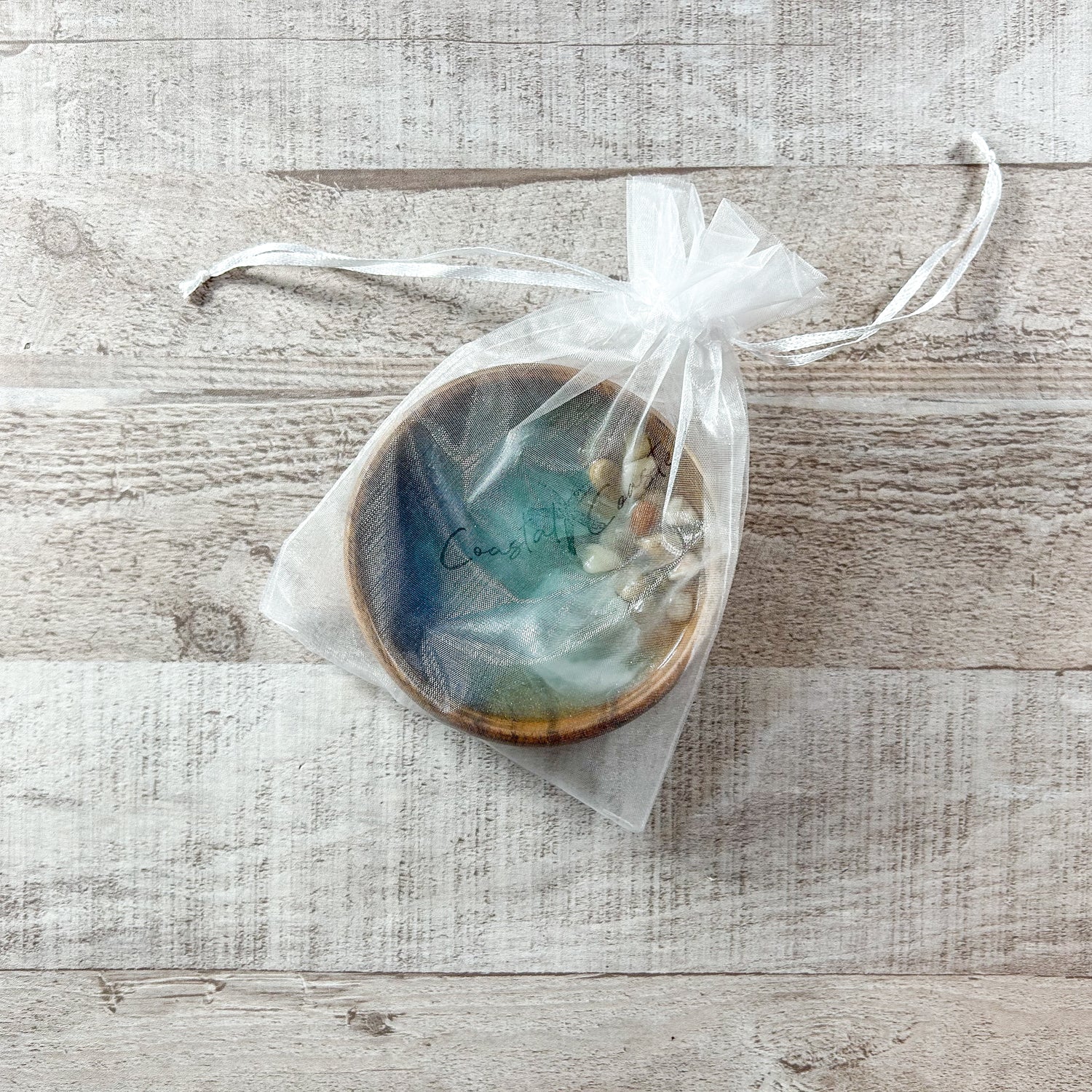 Ocean Trinket Dish - Resin and Acacia Wood 4" image 1