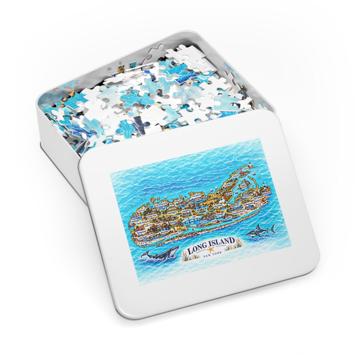 Long Island New York Map Jigsaw Puzzle with Tin