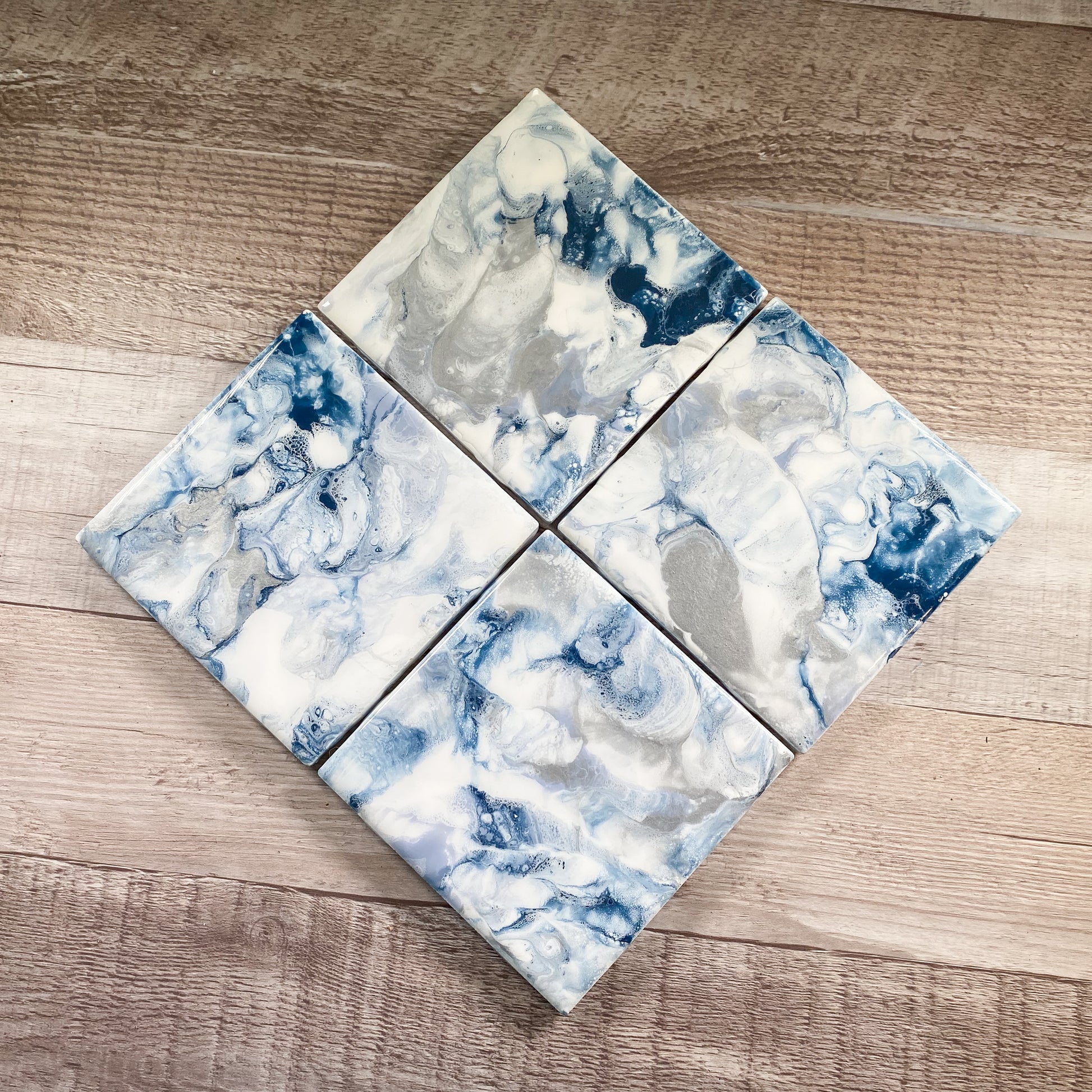 Silver and Navy Swirls - Table Coaster Set image 1