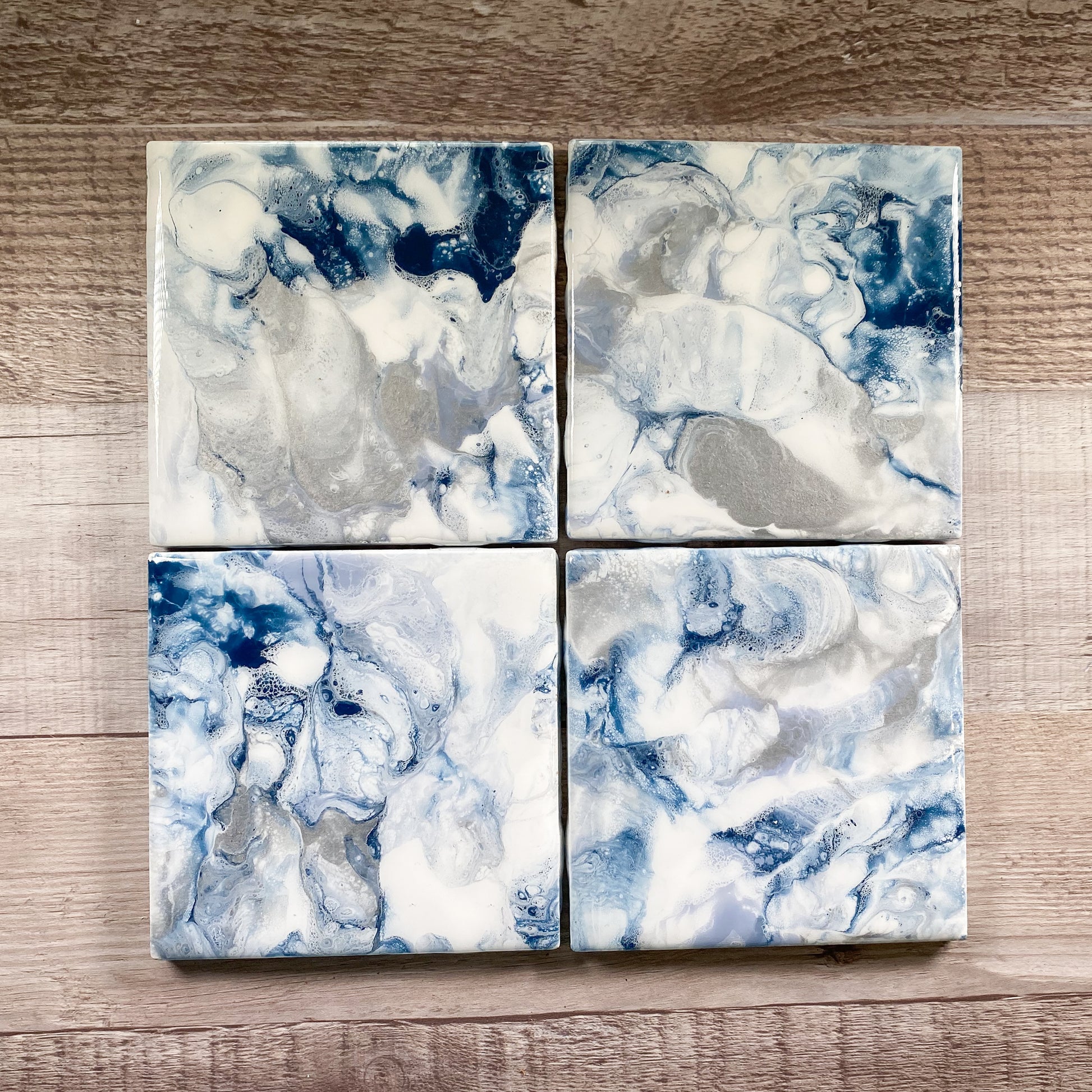 Silver and Navy Swirls - Table Coaster Set image 0