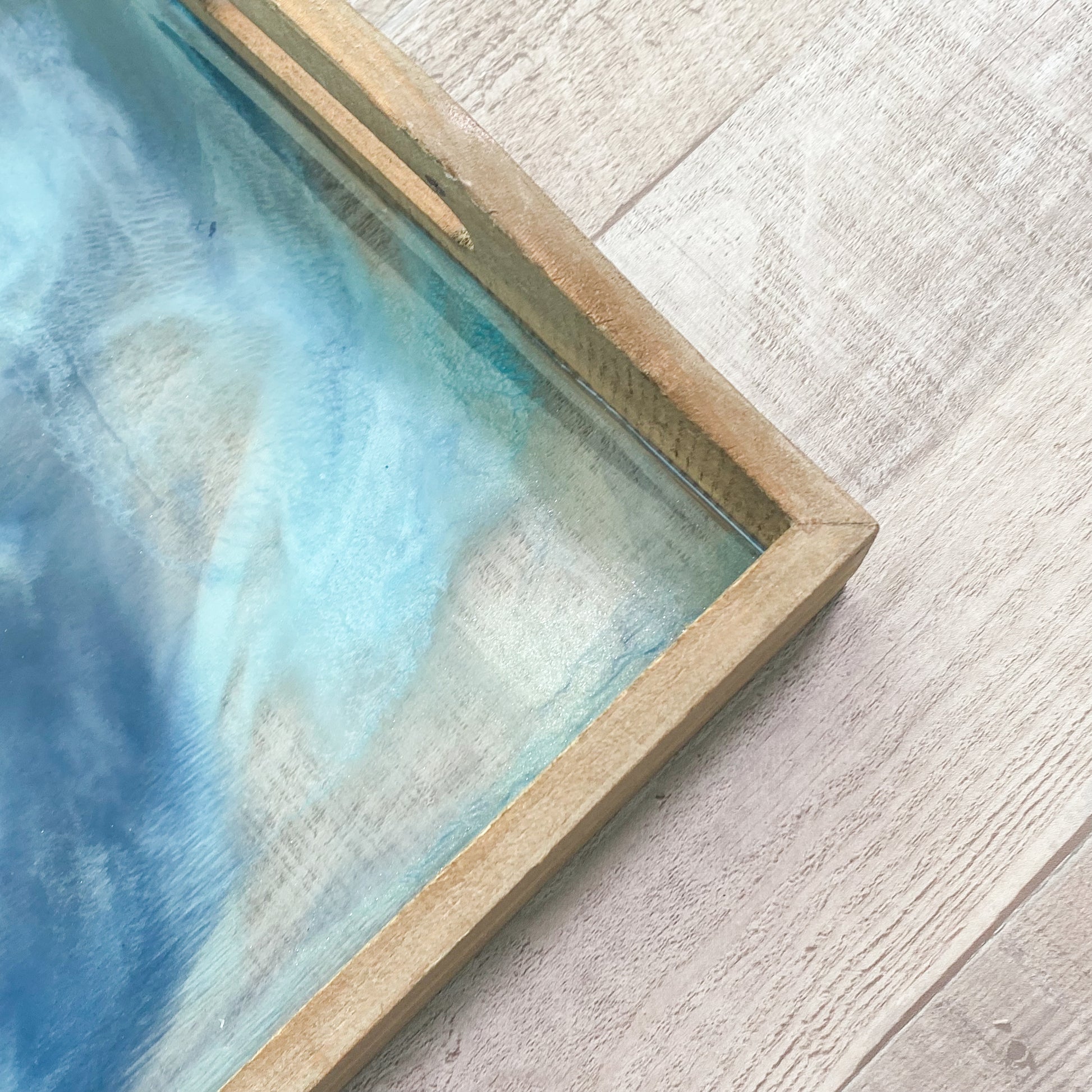 Ocean Inspried Wood and Glass Serving Tray image 1