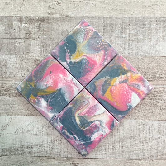 Blushing Delight Swirls Handmade Coaster Set image 0