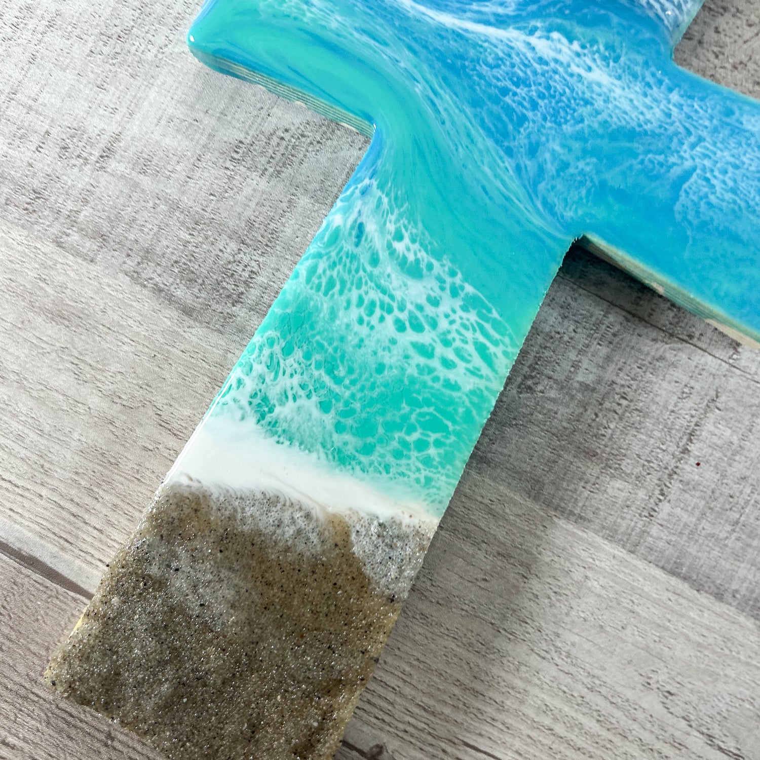 Wood Cross With Coastal Waves  - Wall Art image 2
