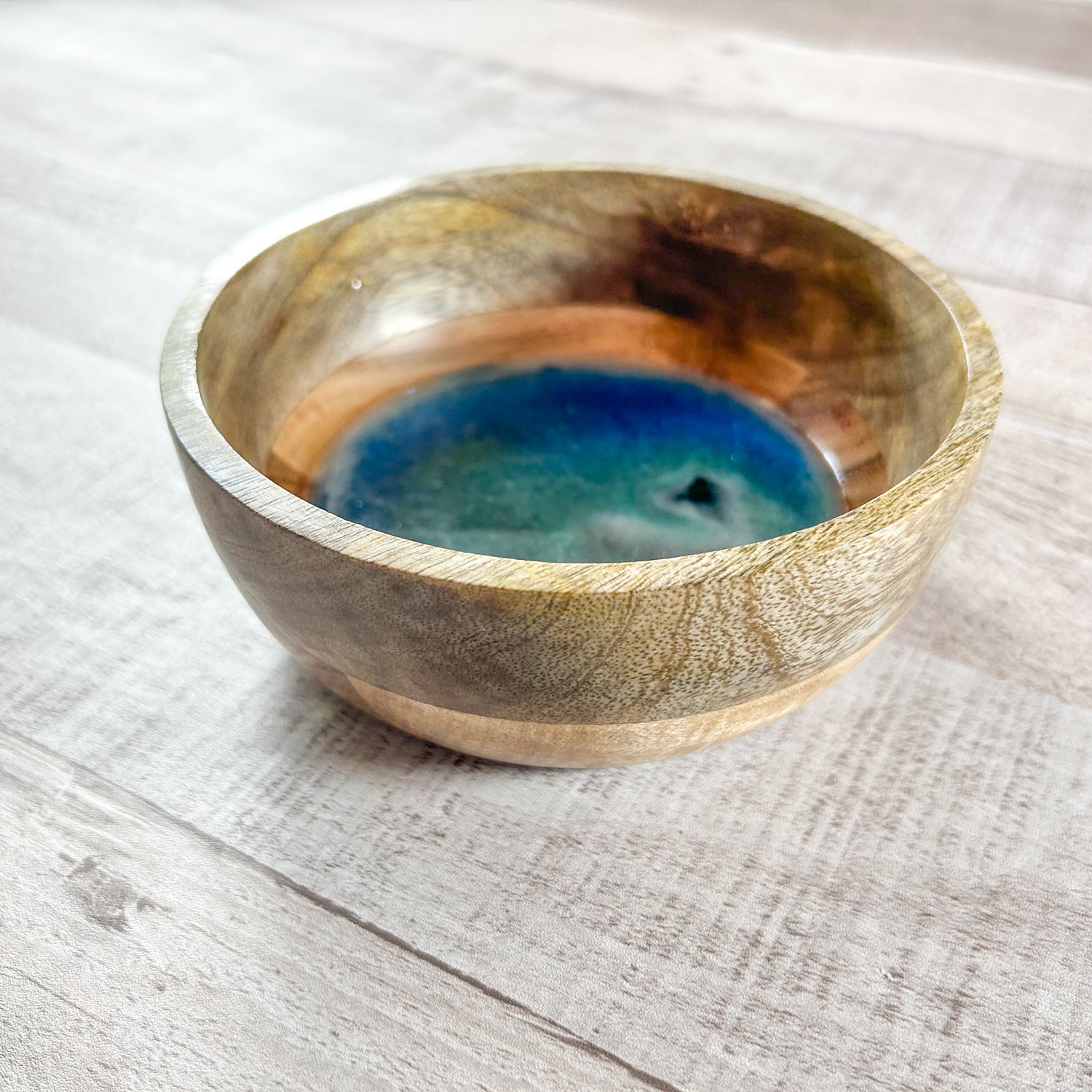 Ocean Trinket Dish - Resin and Mango Wood 5" image 1