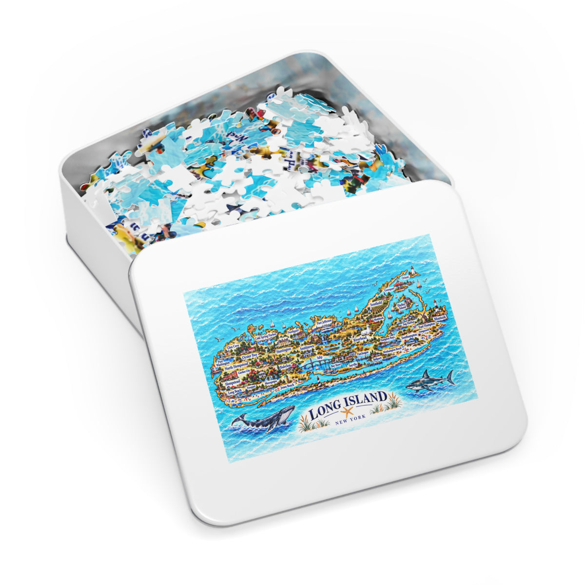 Long Island New York Map Jigsaw Puzzle with Tin