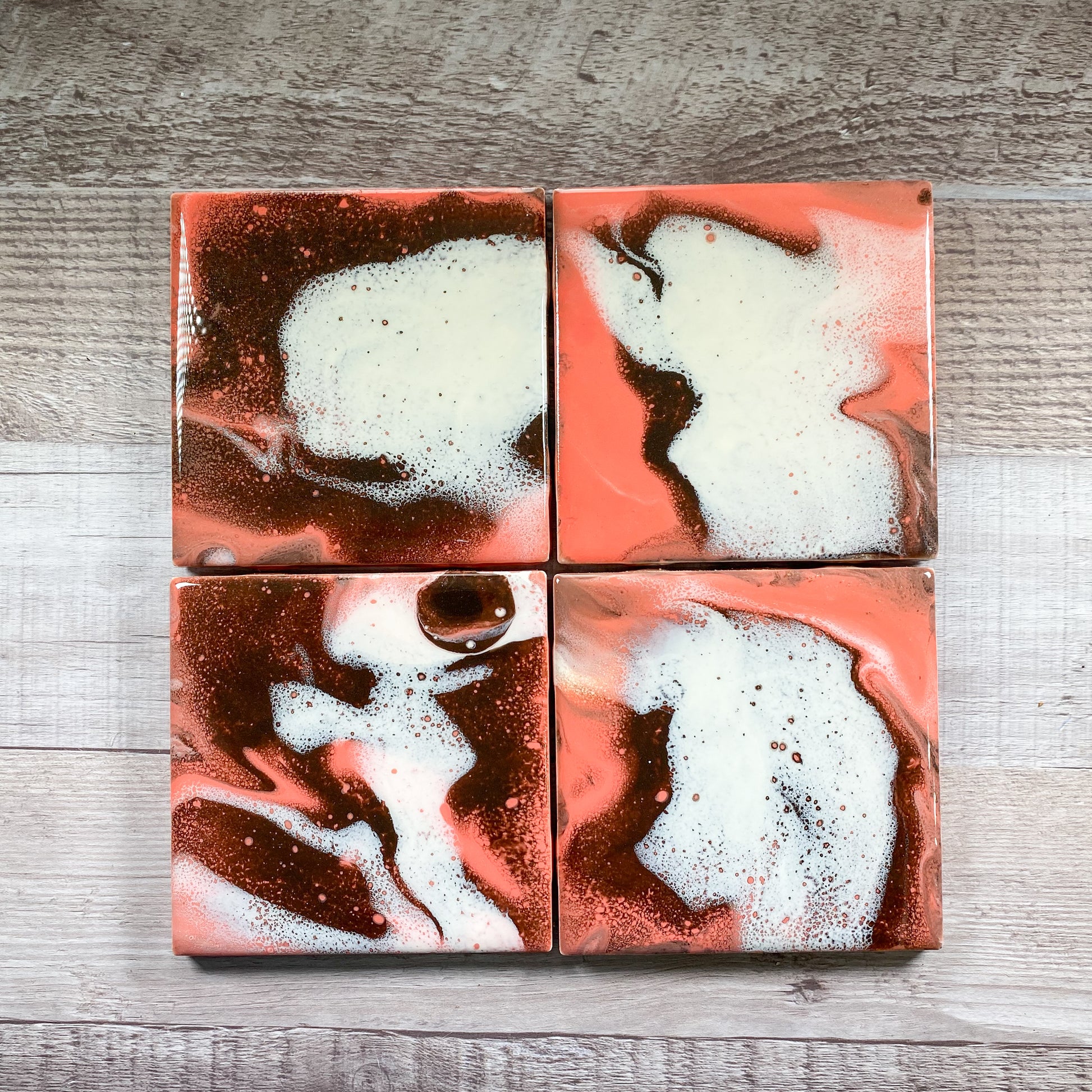 Espresso and Coral Swirls - Table Coaster Set image 1