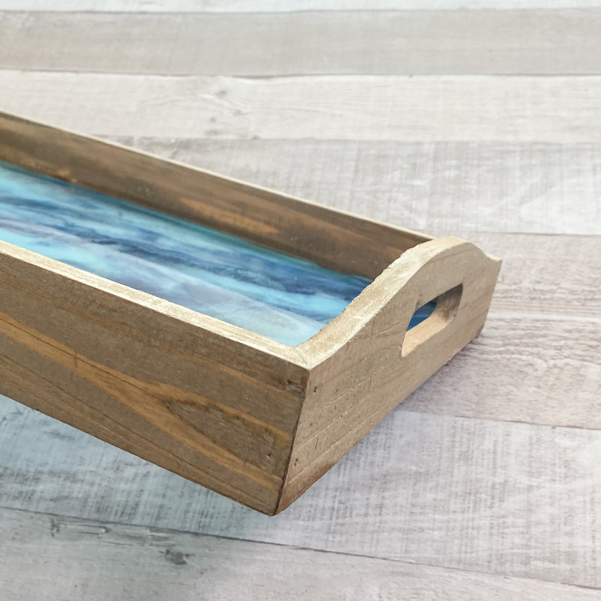 Ocean Inspried Wood and Glass Serving Tray image 2
