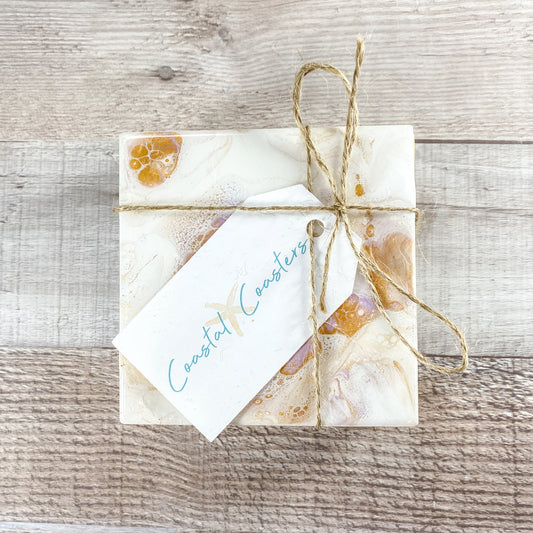 Lavender and Gold Swirls Handmade Coaster Set image 1