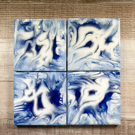 Navy & White Swirls I - Table Coaster Set image 1