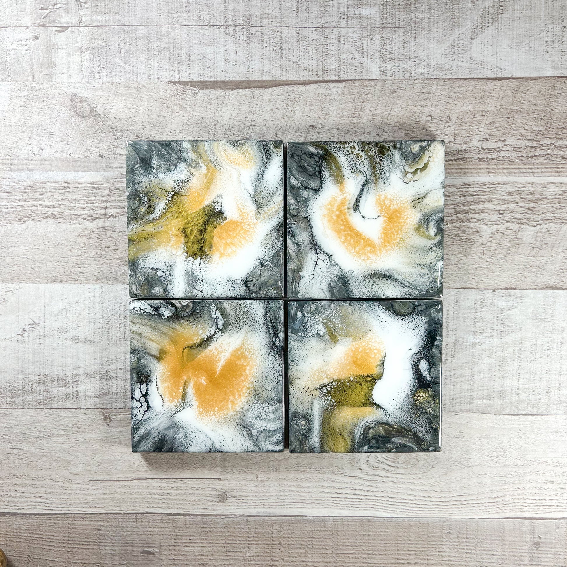Gold, Back, and White Swirl Handmade Coaster Set image 2