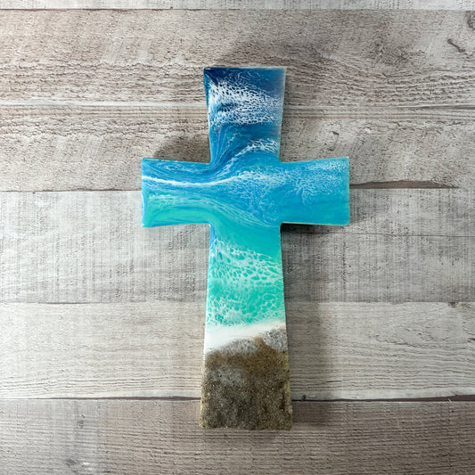 Wood Cross With Coastal Waves  - Wall Art image 0