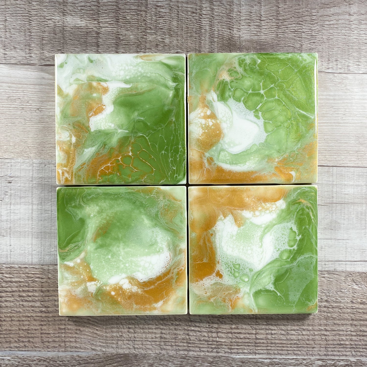 Green & Gold Swirl Handmade Coaster Set image 0